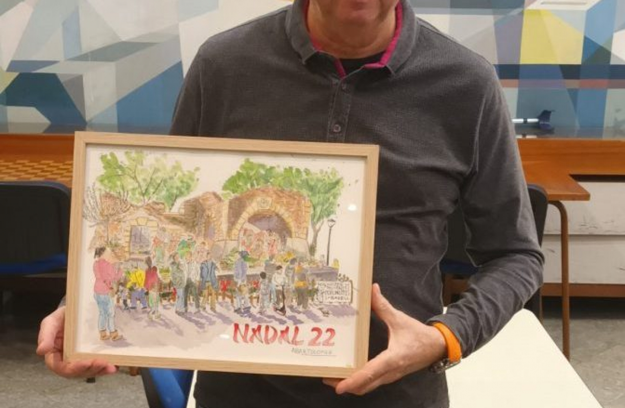 L´Alcadesa Marta Farres ens va fer entrega d´un cuadro fet per un artista i pintor de Sabadell del pessebre de la ciutat.