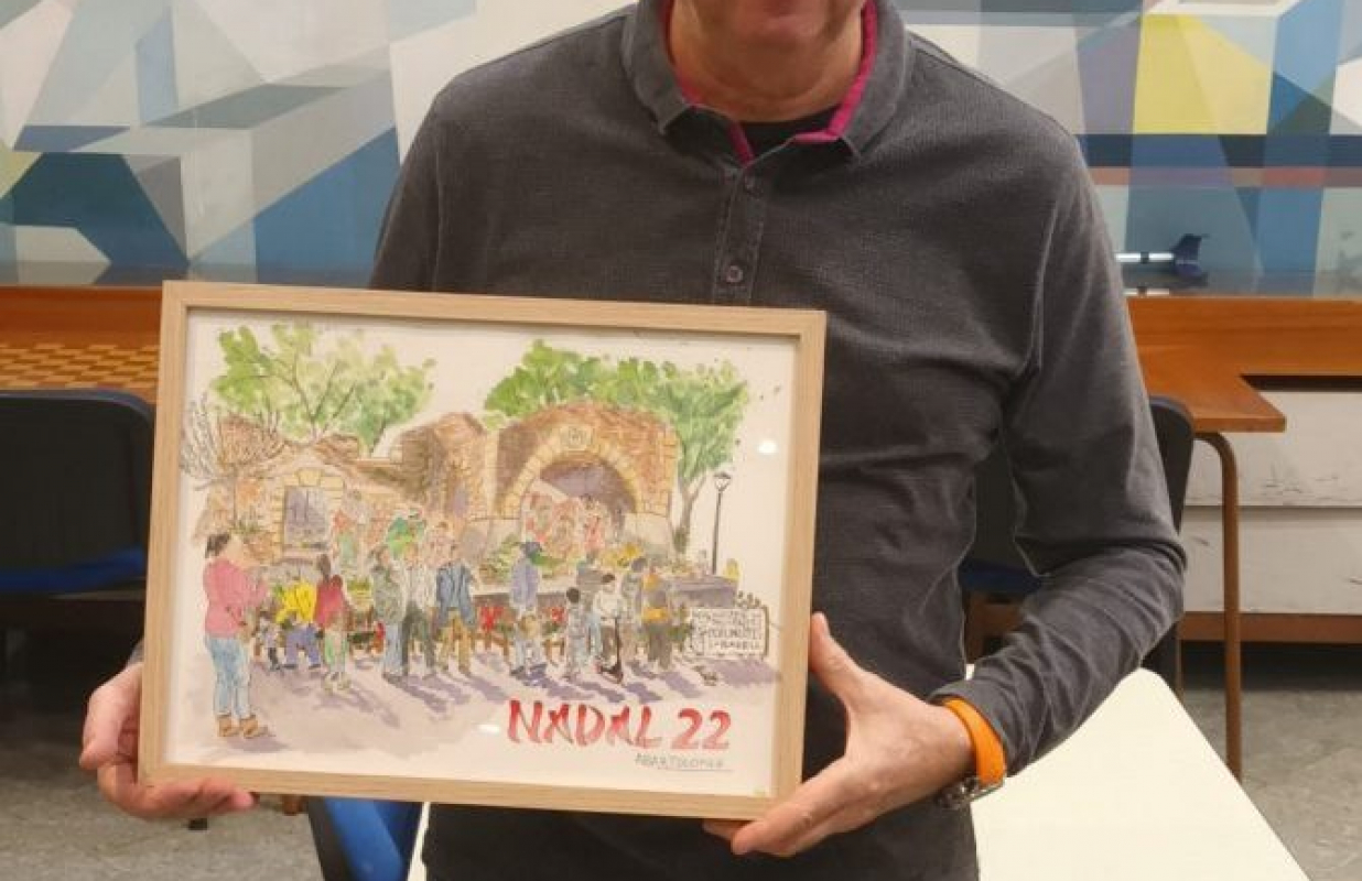 L´Alcadesa Marta Farres ens va fer entrega d´un cuadro fet per un artista i pintor de Sabadell del pessebre de la ciutat.